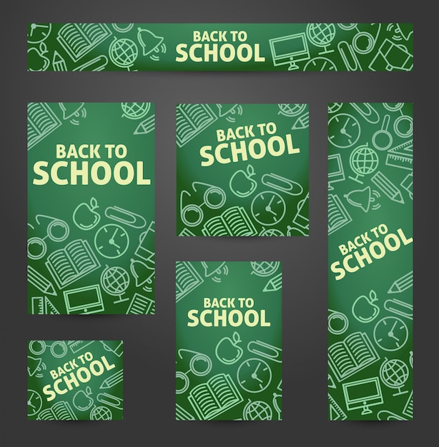 Set web of banners. back to school. symbols on a blackboard