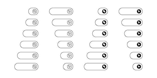 Набор веб-икон кнопки линии нажмите здесь кнопка с указателем стрелки нажмите на иконку Дизайн для веб-приложений