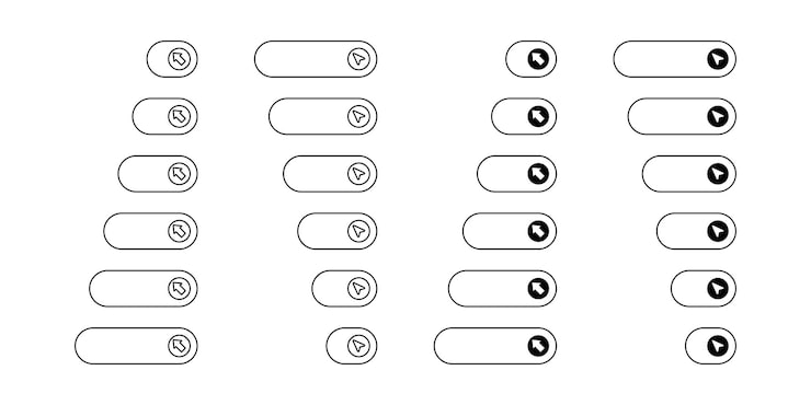 Vector set of web button line icons click here button with arrow pointer click icon design for app web