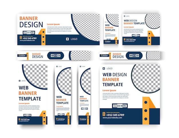 set webbanners Lay-out. Verticaal, horizontaal en vierkant sjabloon.