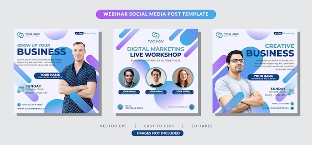 Set webinar social media post template concept design online marketing promotion banner