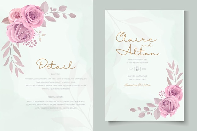 Set di design della carta di nozze con rose rosa