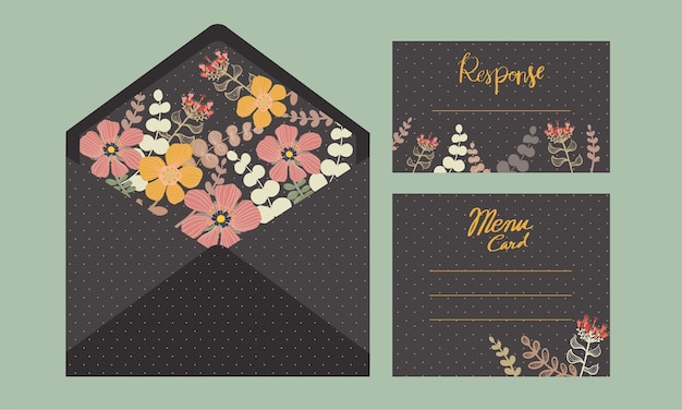 Set of Wedding Card with Flower, Decorative Templates.