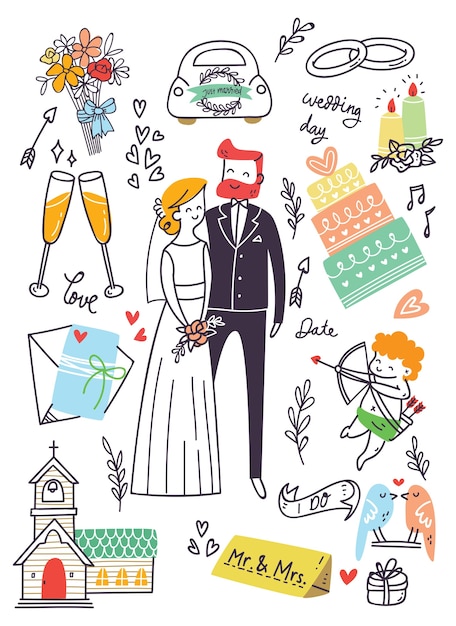 Vector set of wedding doodle