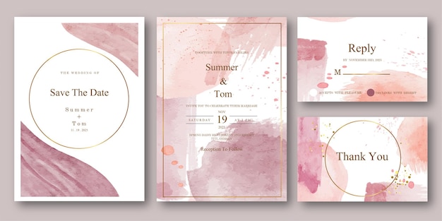 Set of wedding invitation abstract watercolor