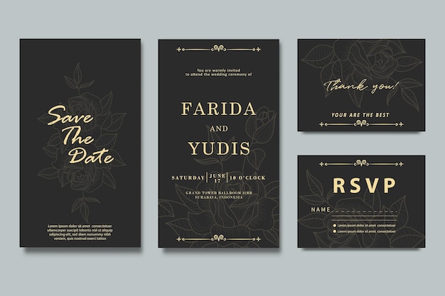 set wedding invitation card minimalist with floral element design
