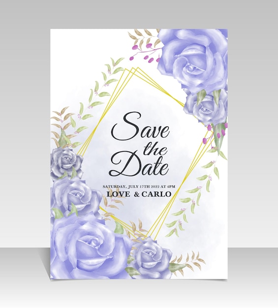 Set of wedding invitation card templates with watercolor rose flowers