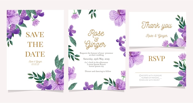 Set of wedding invitation card with watercolor flower