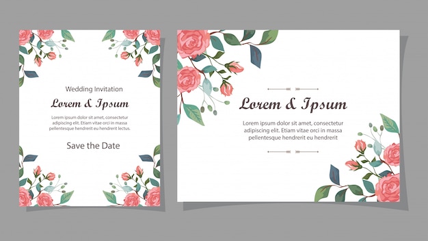 Set of wedding invitation cards with flowers decoration
