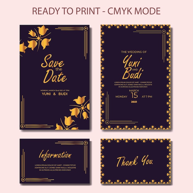 Set of wedding invitation luxury golden elegant modern