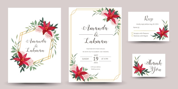 set of wedding invitation with lily flowers 