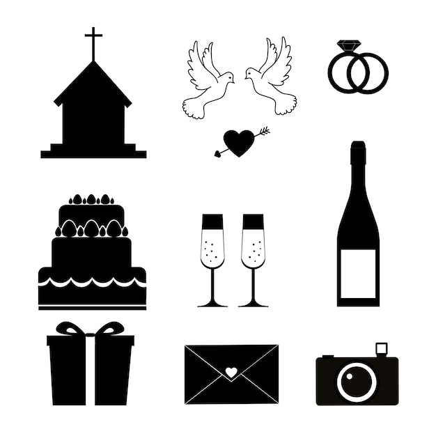 Set of wedding linear icons Outline symbol Vector isolated outline drawing Black and white vector illustration isolated on white background