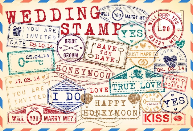 Set of wedding postage stamps