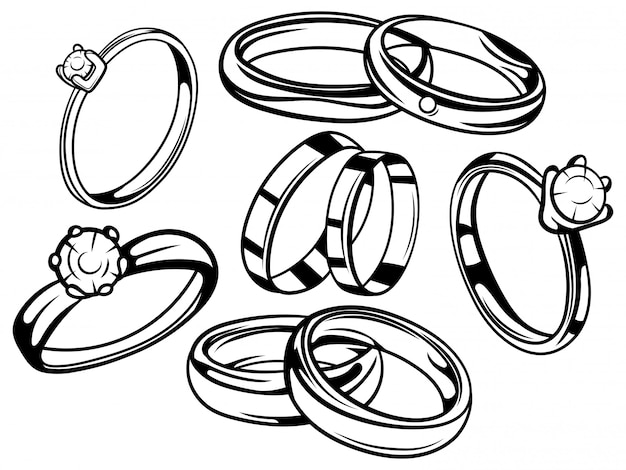 Vector set of wedding rings. collection of engagement rings. symbol of love.