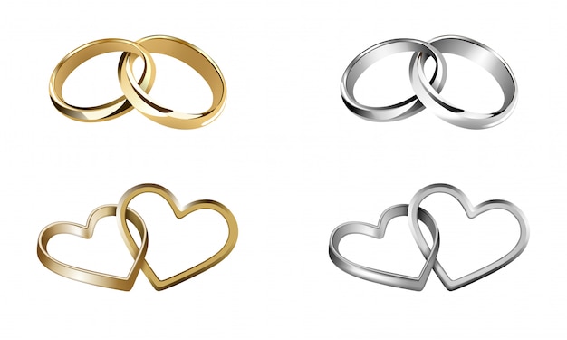 Set of wedding rings. Heart-shaped and round-shaped rings