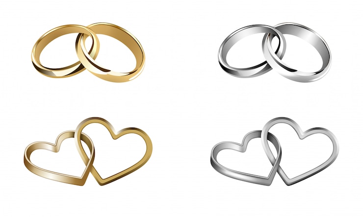 Vector set of wedding rings. heart-shaped and round-shaped rings