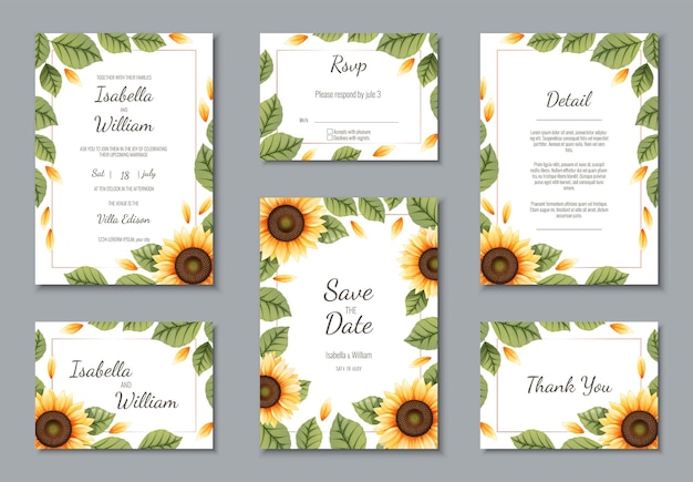 Set of wedding templates banners invitations for the holidayBeautiful postcard decor with sunflower