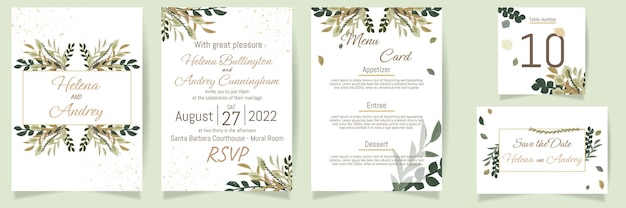 Set of wedding templates and invitation card in rustic style