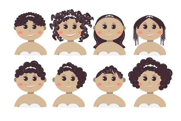 Vector set of wedding women dark skinned people style.