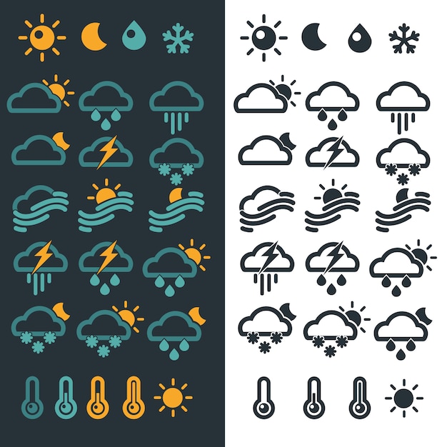 Set weer widget pictogrammen. Meteorologie concept.