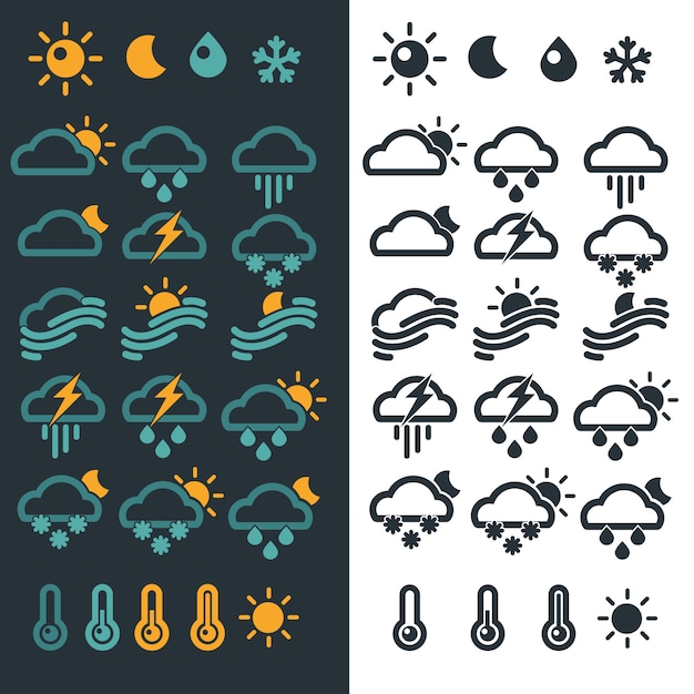 Set weer widget pictogrammen. meteorologie concept.