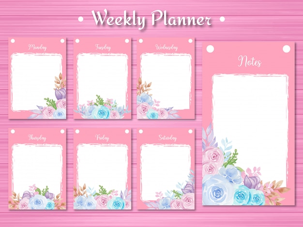 Set wekelijkse planner met prachtige aquarel bloemen