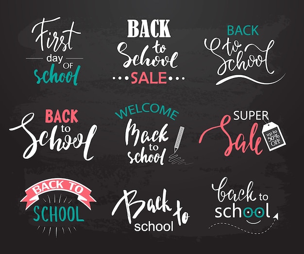 set of welcome back to school labels school background back to school sale tag vector illustration hand drawn lettering badges typography emblem set