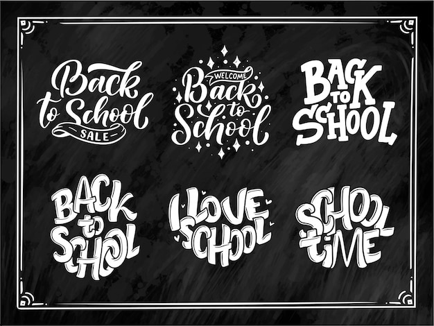 Vector set of welcome back to school lettering quotes.