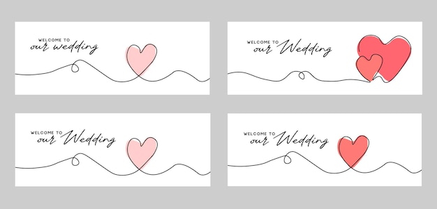 Set of welcome to our wedding lettering emblem Hand crafted design elements for wedding invitation