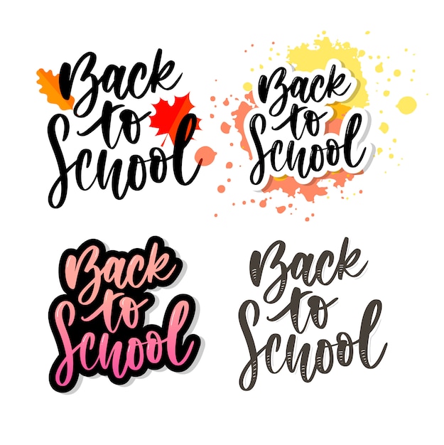 Vector set welkom terug op school labels. school achtergrond. terug naar school verkoop-tag. illustratie. hand getrokken belettering badges.