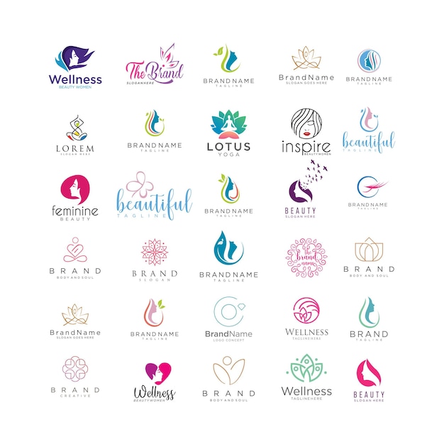 Set of wellness logo template for woman beauty and yoga design Illustration