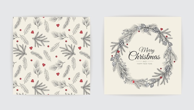 Set wenskaart ontwerp met kerstboom