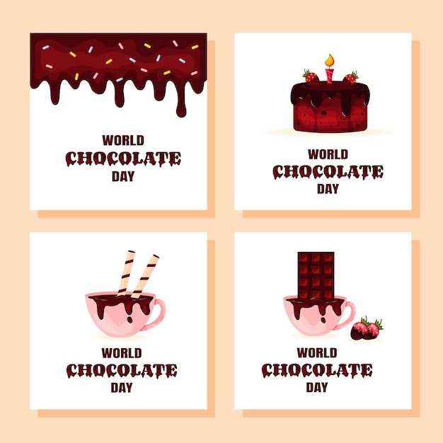 Vector set wenskaarten voor wereldchocoladedag