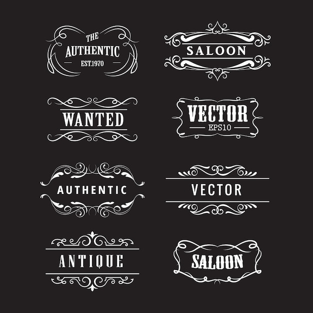 Vector set western badge hand drawn blackboard vintage