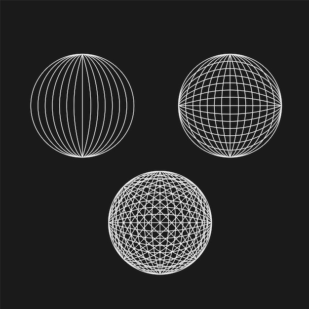 白い抽象的な幾何学的形状または流行の幾何学的な形状のセット 黒い背景 コンセプトサイケード