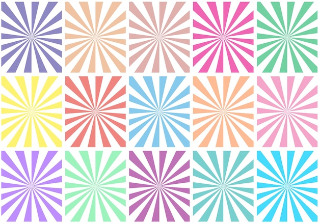 Set of white backgrounds with color sun rays Abstract summer sun shine Flat vector illustration