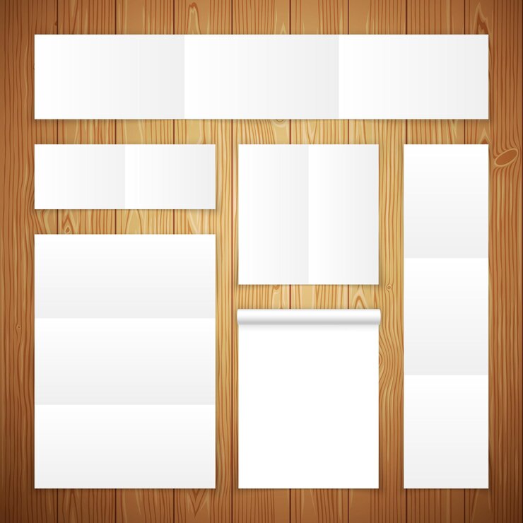 Vector set of white banners on wooden surface
