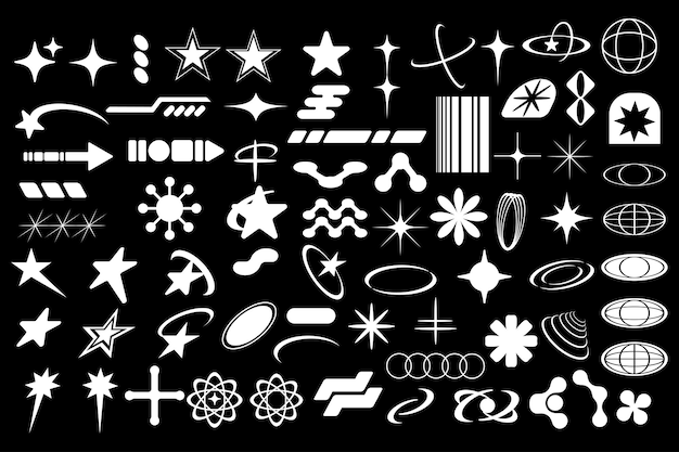 Premium Vector | Set of white on a black background abstract y2k ...