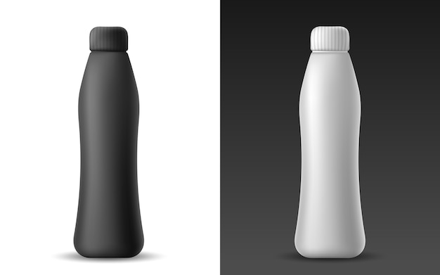 Set di bottiglia di plastica realistica bianca e nera