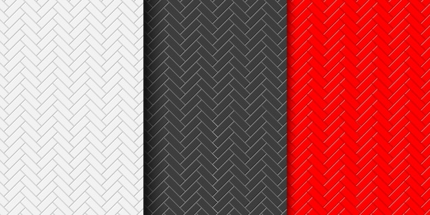 Vector set of white black and red herringbone tile seamless pattern stone or ceramic wall background