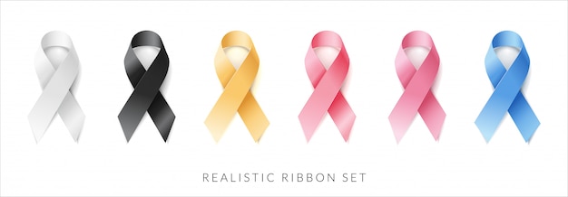 Vector set of white, black, yellow, red, pink, blue, ribbon. realistic vector