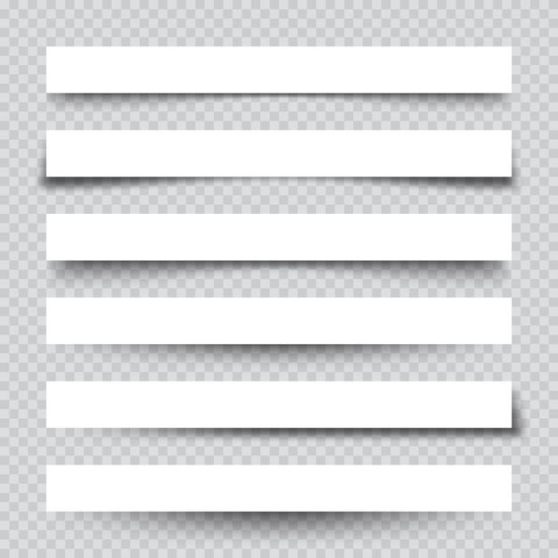 Set of white blank paper scraps with shadows page dividers on checkered background realistic