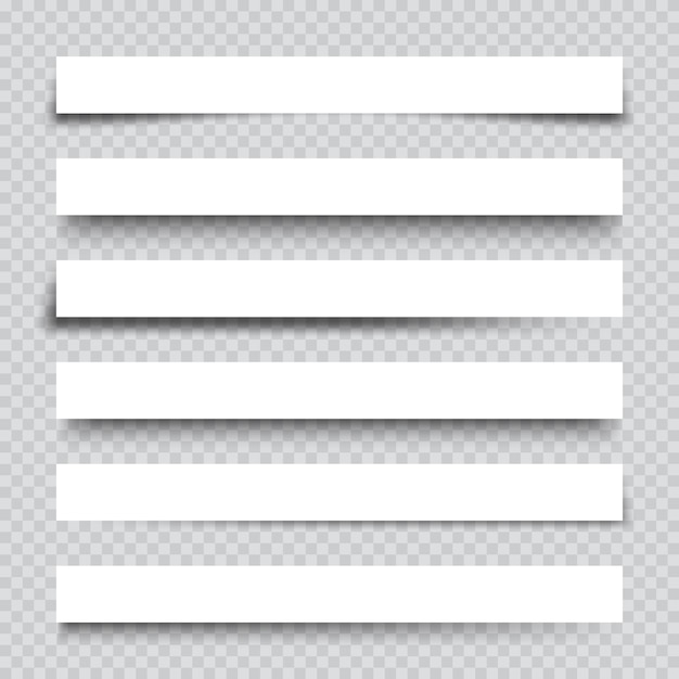 Vector set of white blank paper scraps with shadows page dividers on checkered background realistic