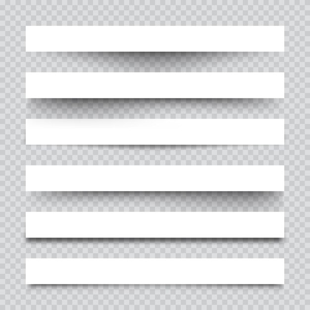 Vector set of white blank paper scraps with shadows page dividers on checkered background realistic