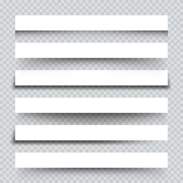 Vector set of white blank paper scraps with shadows page dividers on checkered background realistic