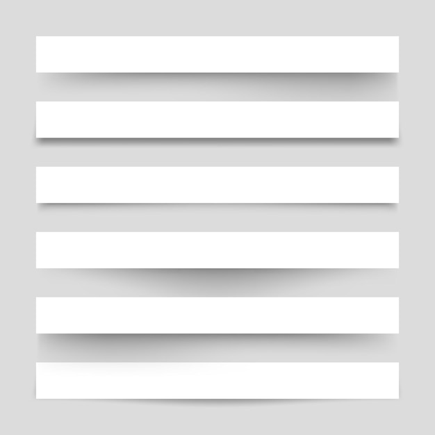 Vector set of white blank paper scraps with shadows page dividers on gray background realistic transparent shadow effect element for design vector illustration