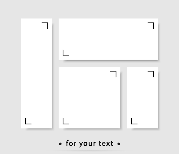 Set of white blank sheets for text on gray background with shadow