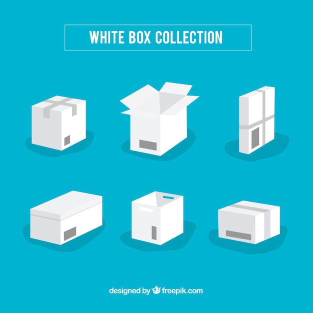 Vector set of white boxes to shipping in flat style