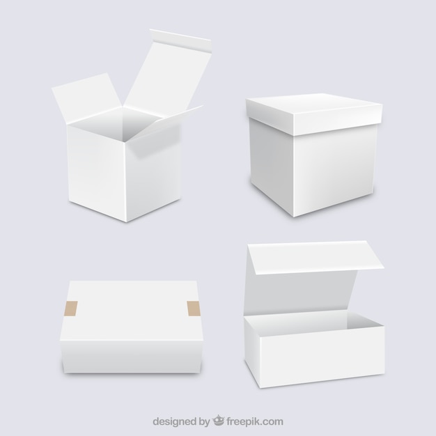 Vector set of white boxes to shipping in realistic style