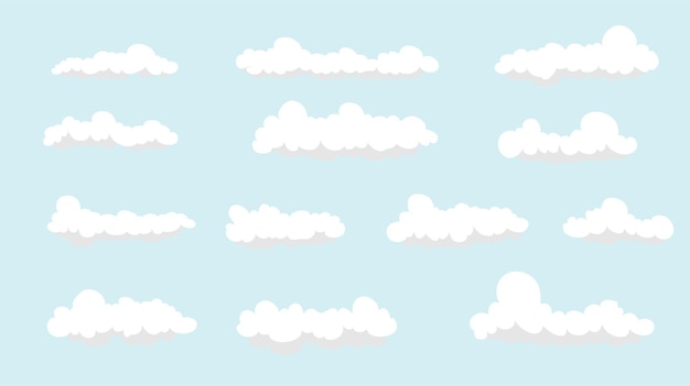 set of white cartoon clouds flat style